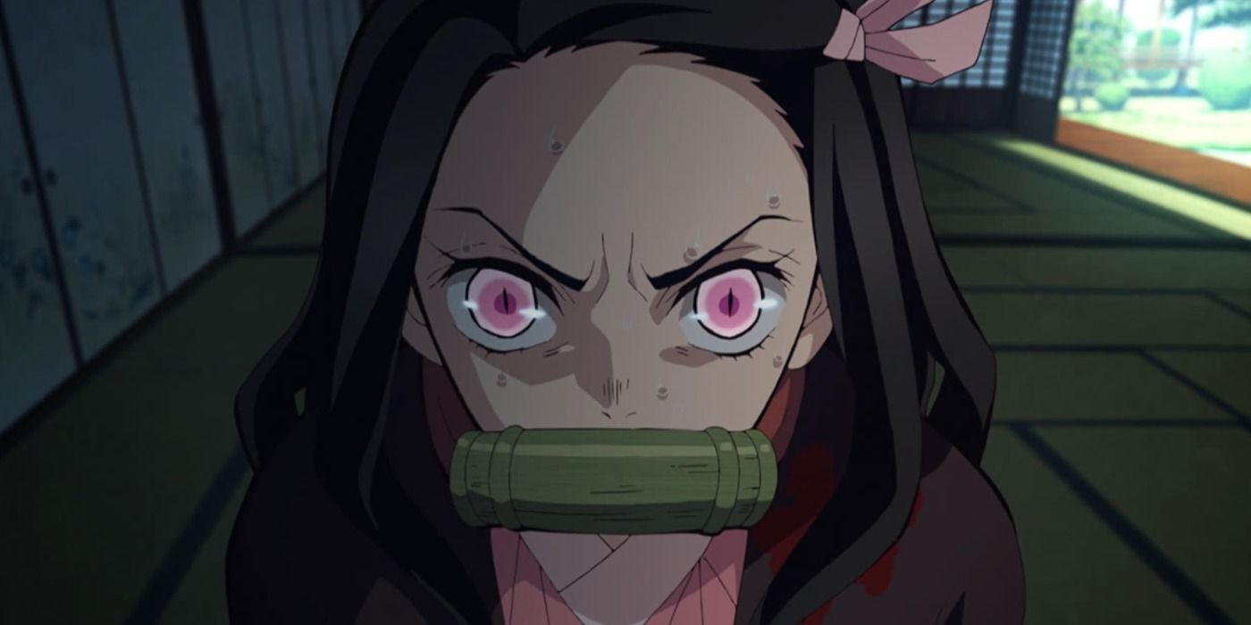 Nezuko looking angry in Demon Slayer.