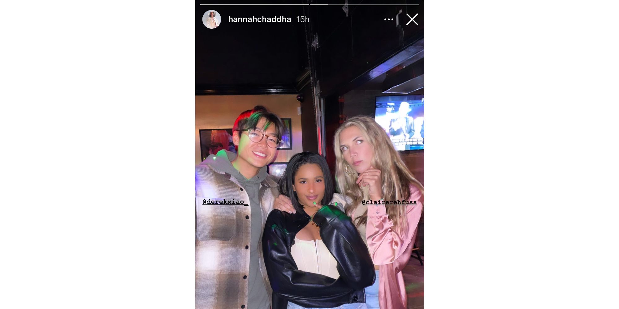 Derek Xiao, Hannah Chaddha, and Claire Rehfuss from Big Brother 23 together via Instagram Story