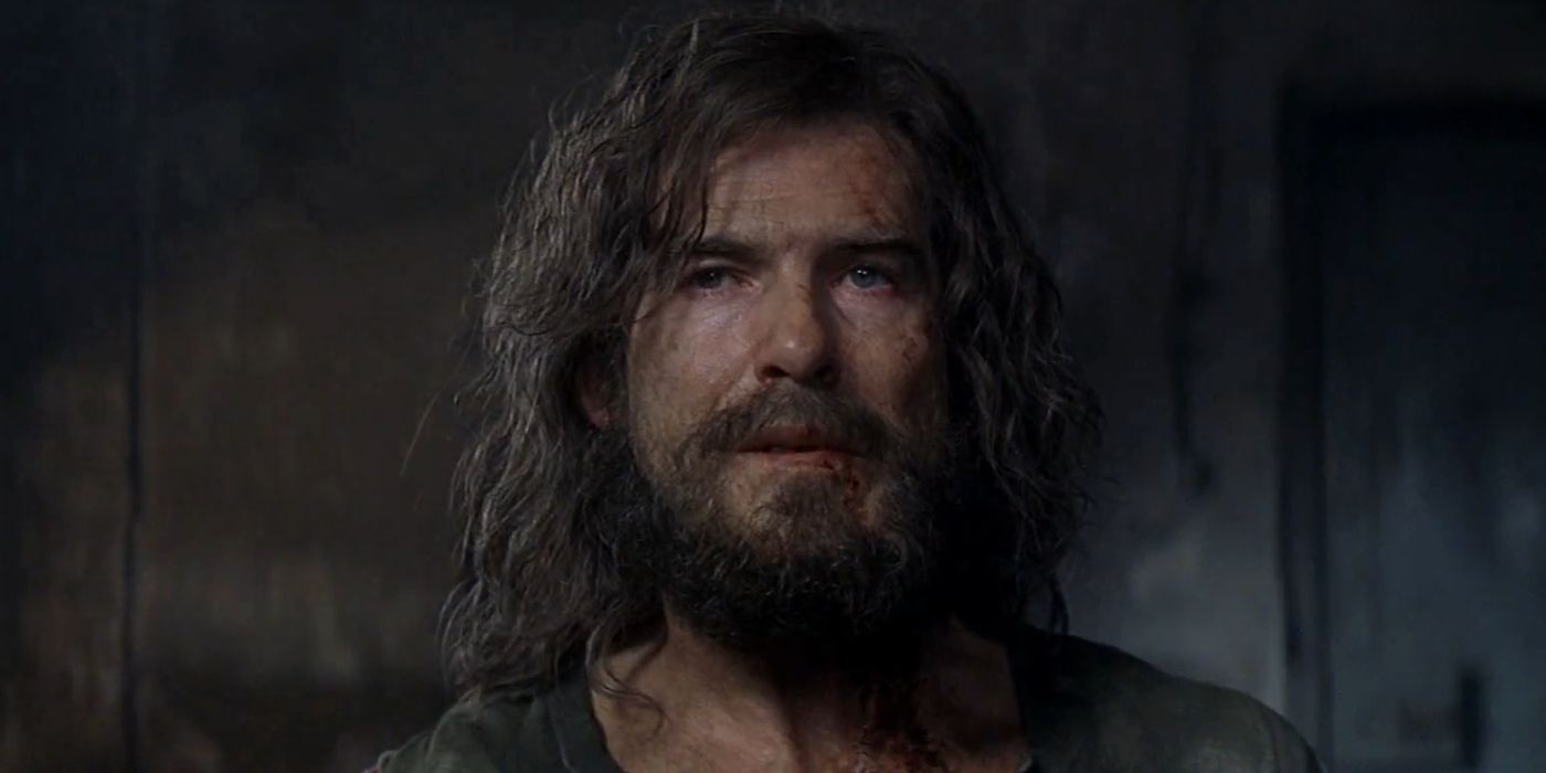 James Bond with long hair and a beard after months in a prison camp in Die Another Day