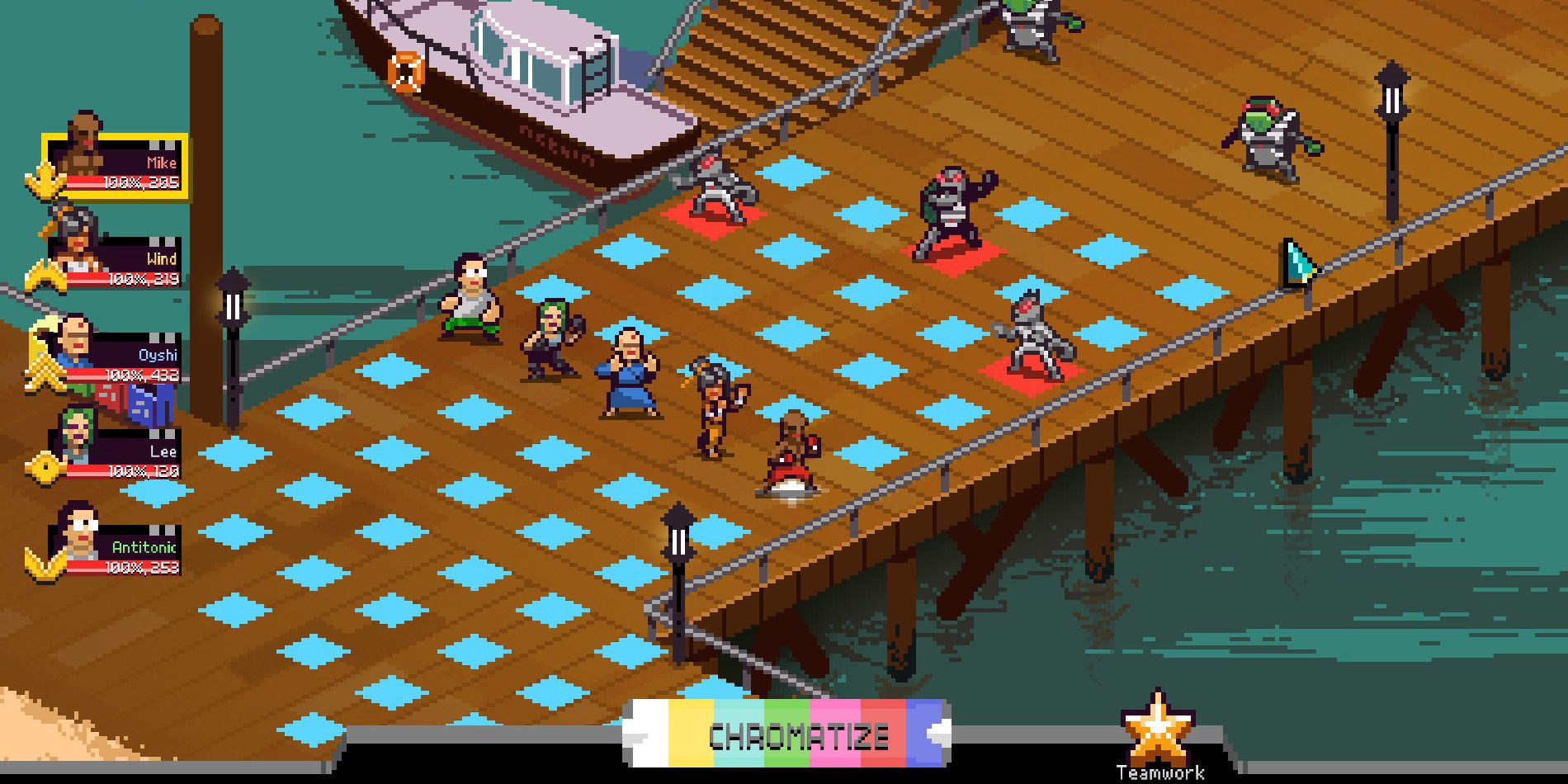 Dock fight in Chroma Squad