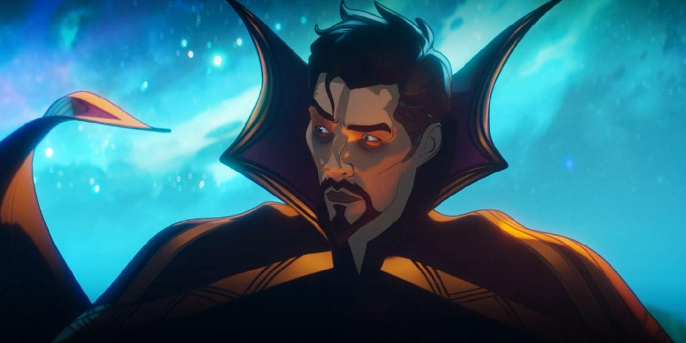 Doctor Strange looking at his cape in What If...?