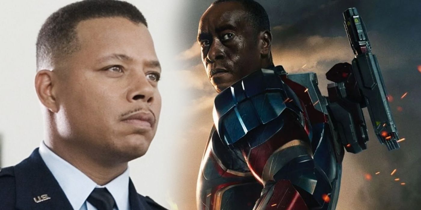 Split image of Don Cheadle and Terrence Howard as War Machine