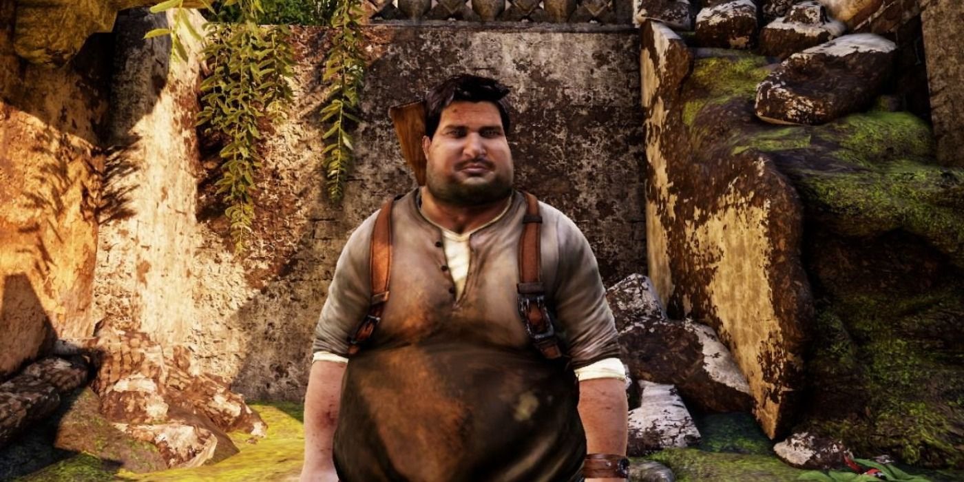 Donut Drake stands in a jungle in Uncharted: Drake's Fortune
