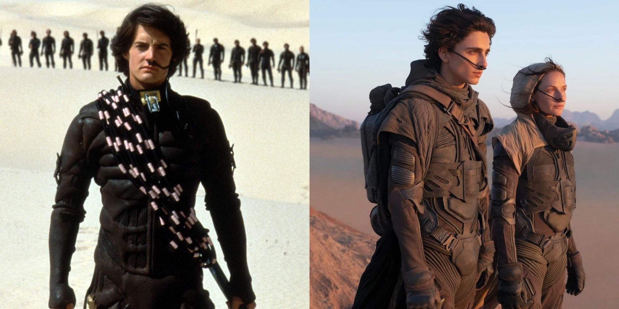 Split image of Paul in Dune 1984 and in Dune 2021