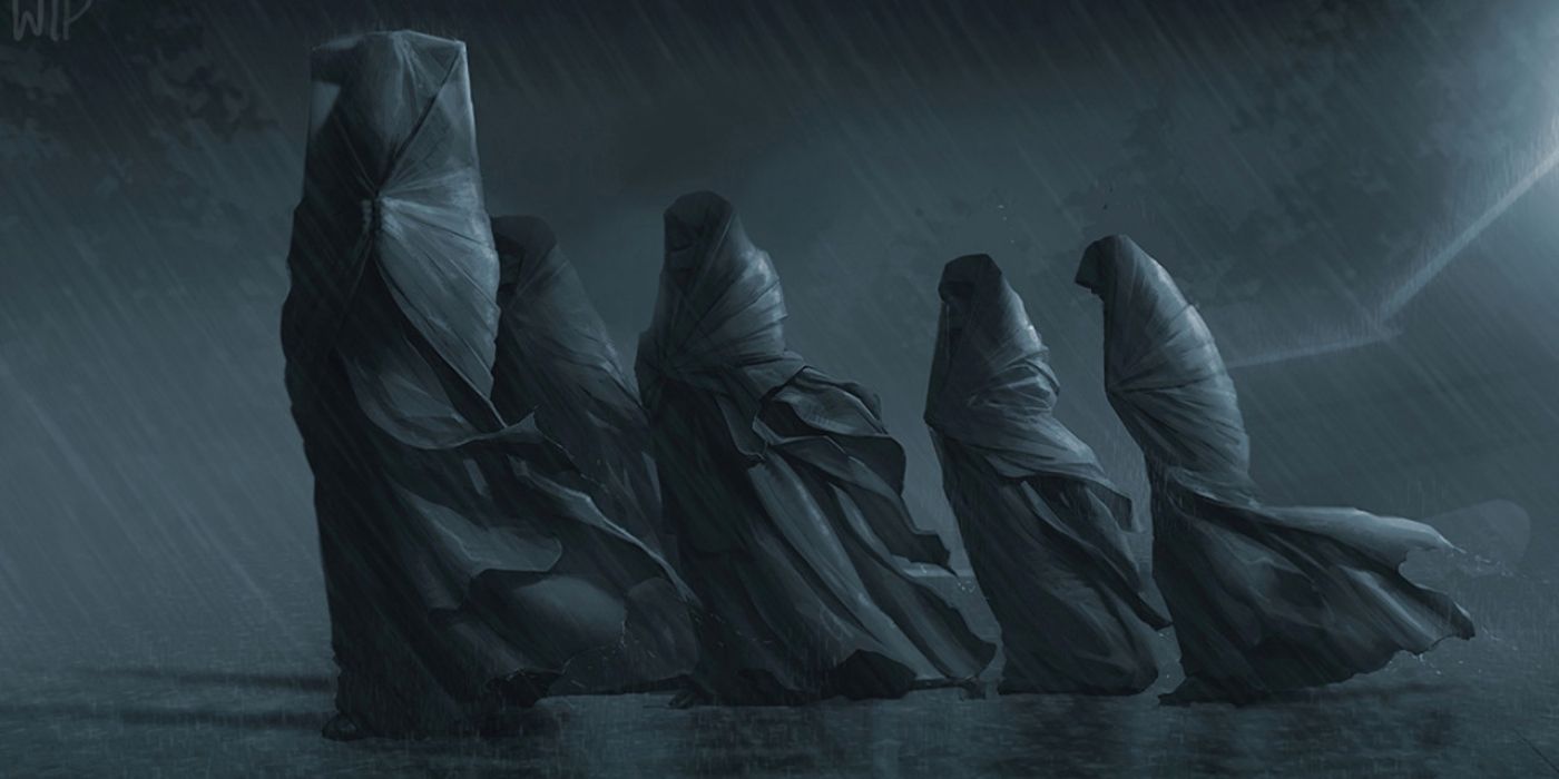 Four bene Gessirit sisters walking in the rain