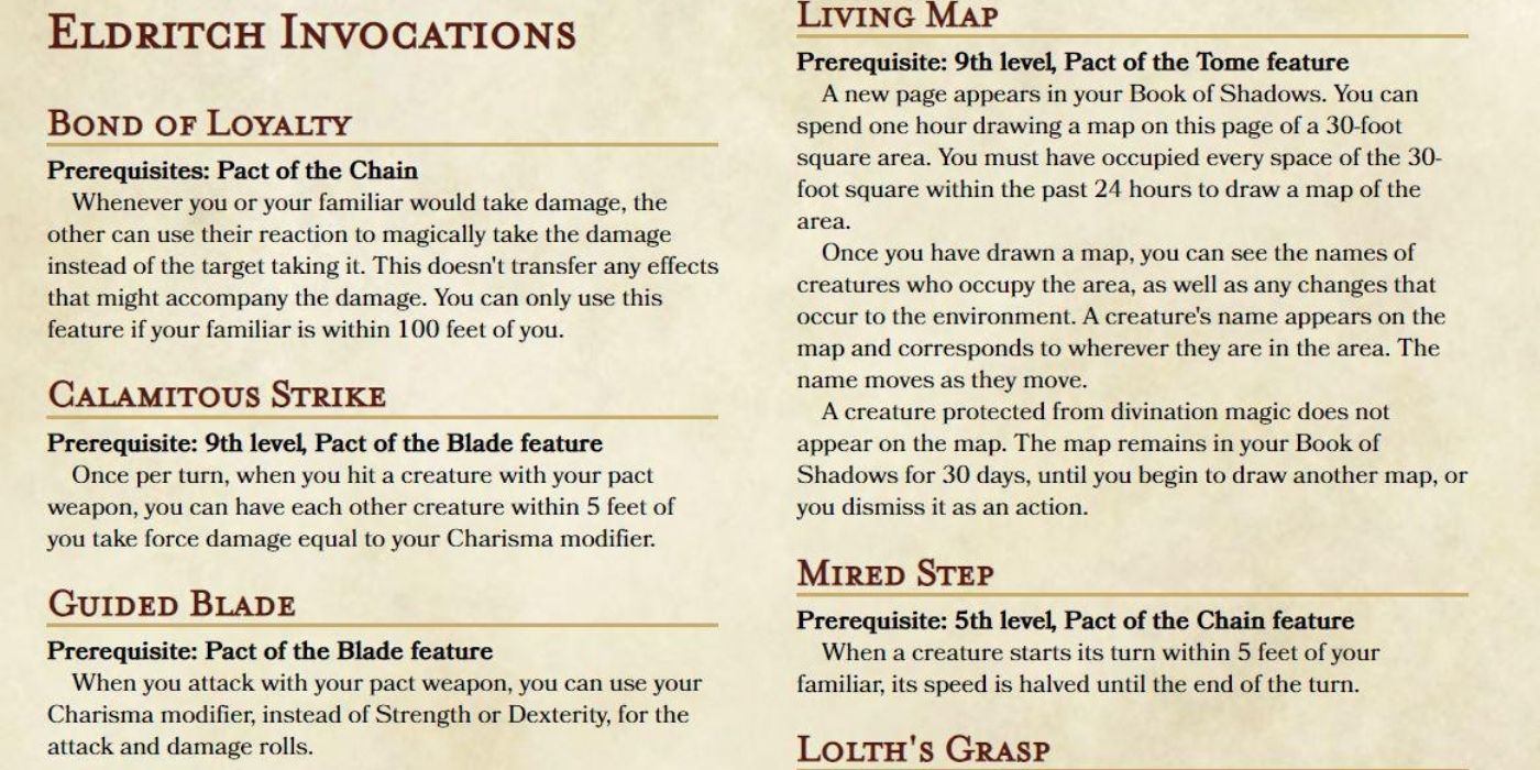 A list of Eldritch Invocations in D&amp;D