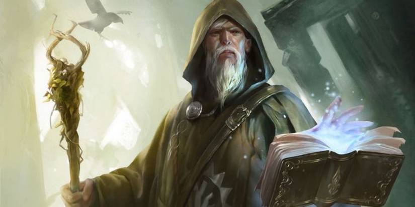 Artwork showing a wizard and his spellbook in Dungeons & Dragons.