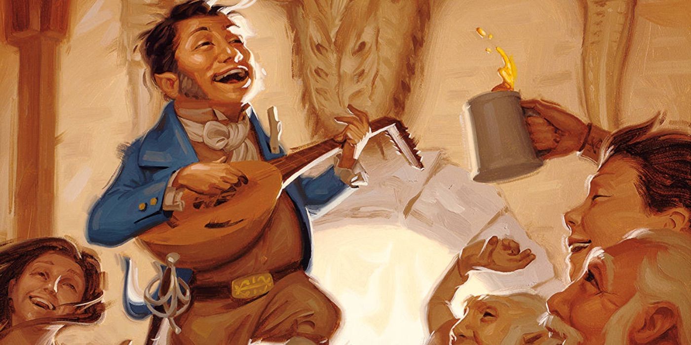 A halfling bard performs in Dungeons and Dragons art