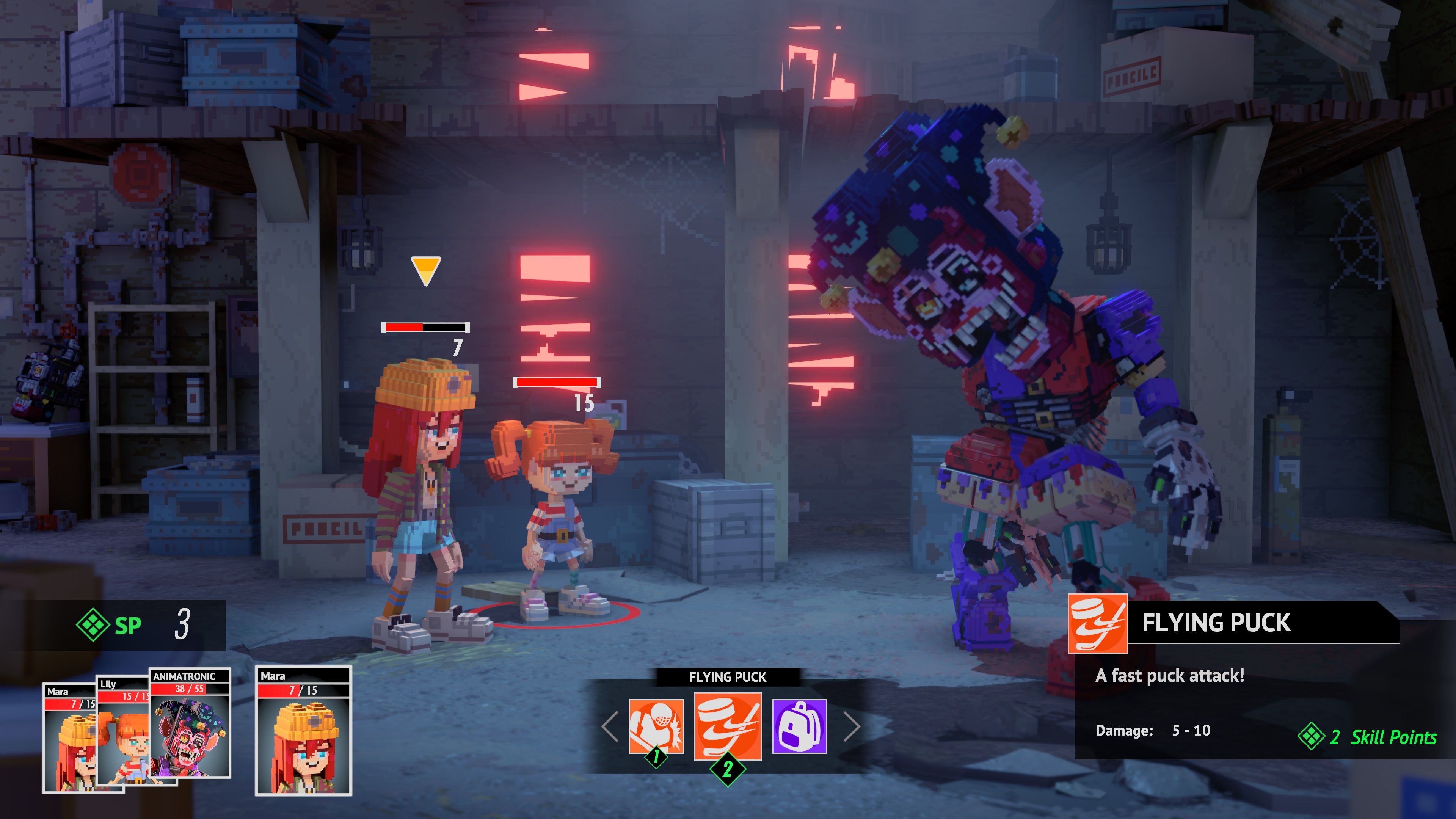 Echo Generation Screenshot with characters fighting the first Animatronic Boss