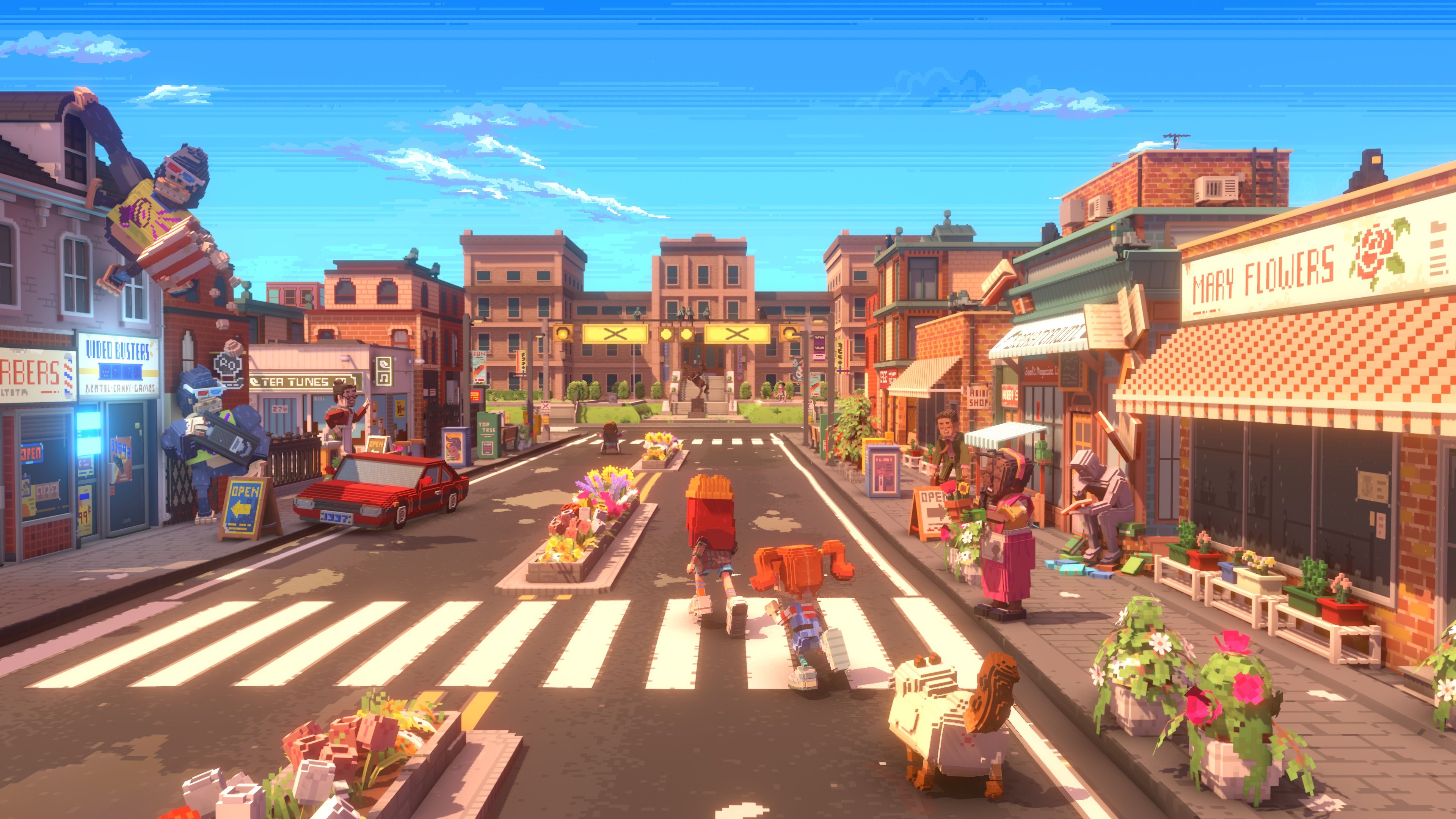 Echo Generation Screenshot with characters exploring Downtown