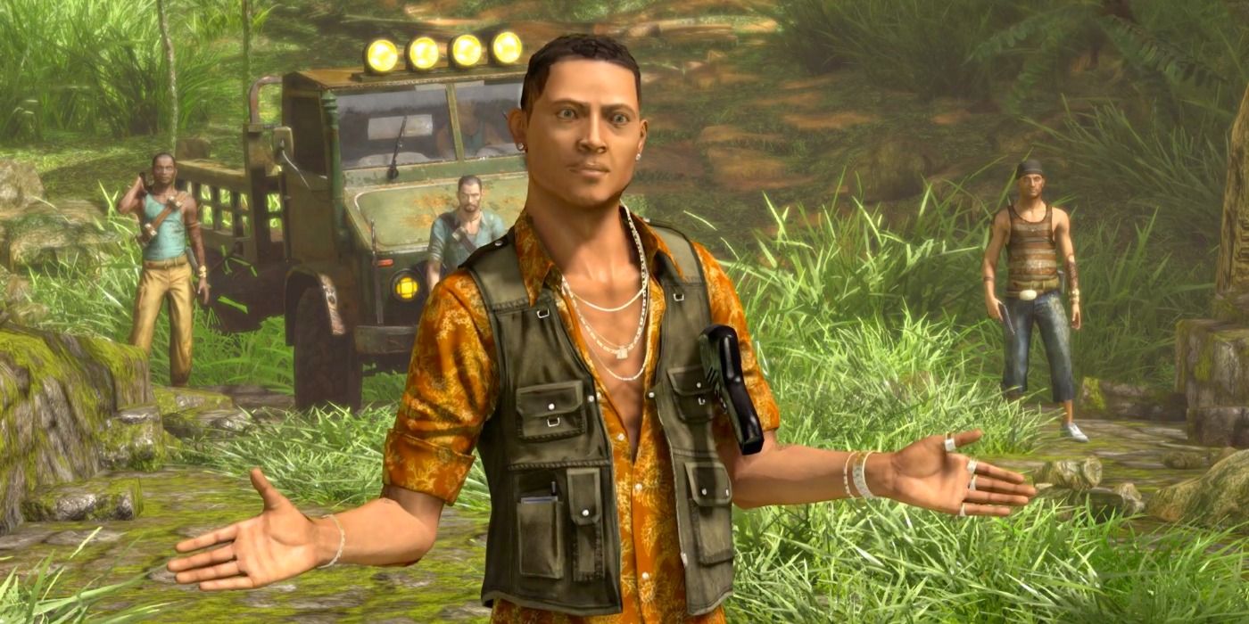 Eddie Raja stands in front of his army in Uncharted: Drake's Fortune