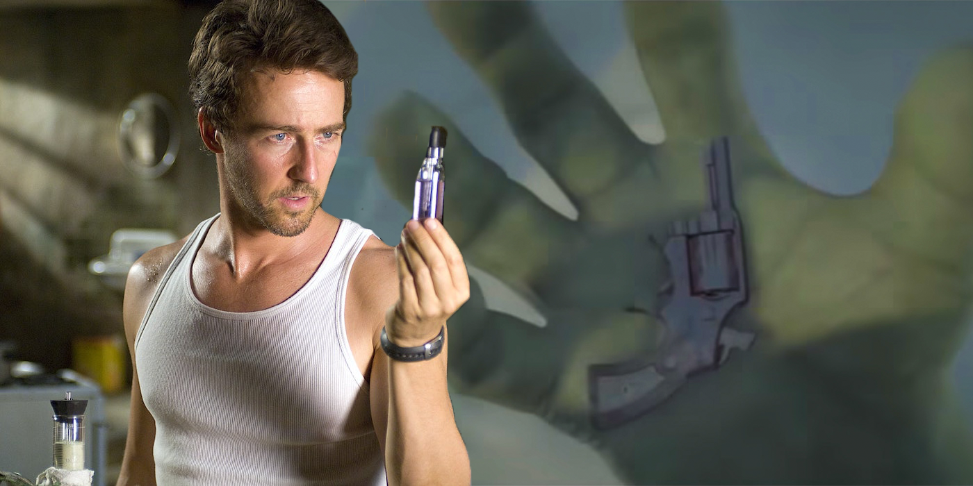 Edward Norton looking at a vial in an Incredible Hulk deleted scene