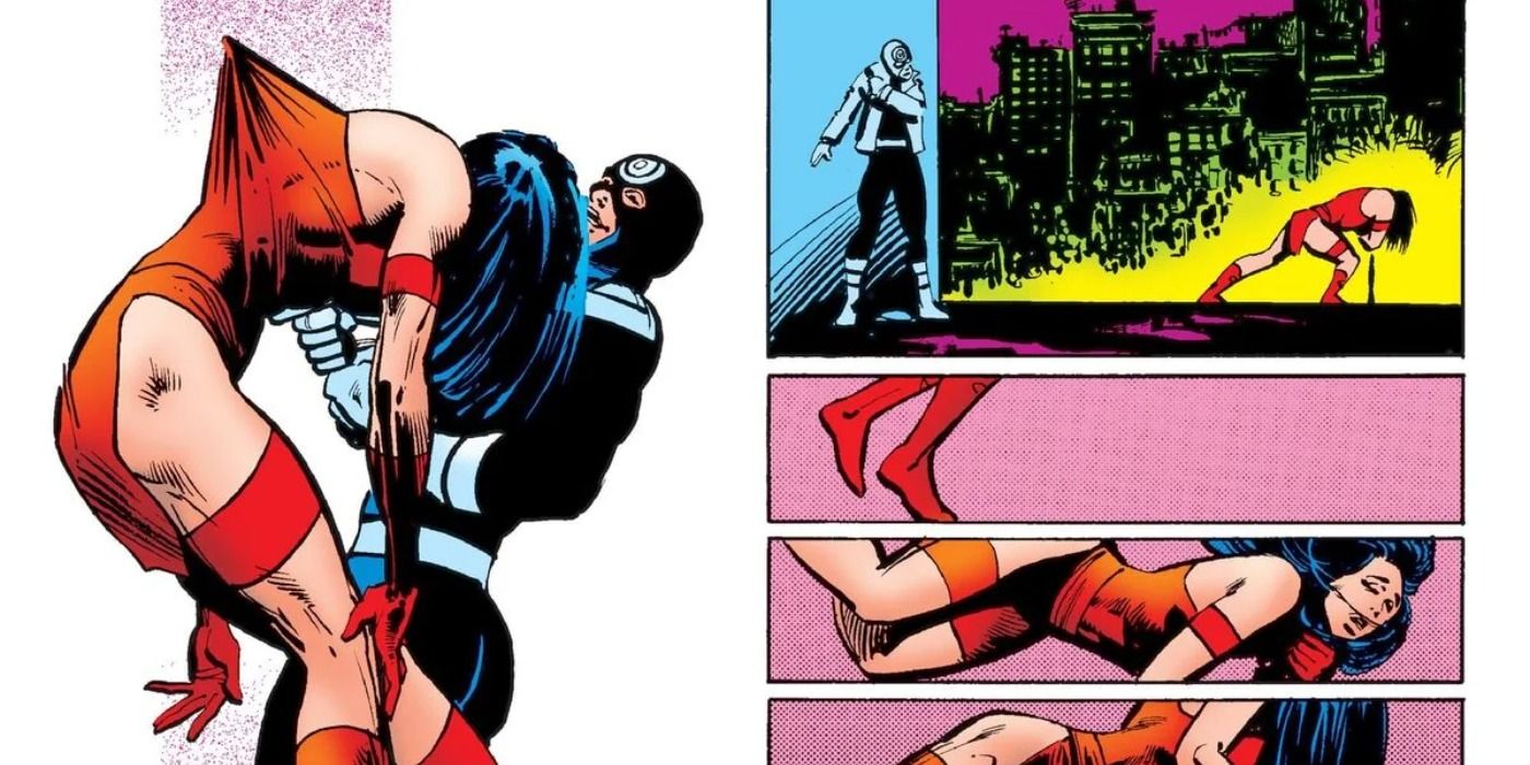 Bullseye killing Elektra in the '80s Daredevil comics