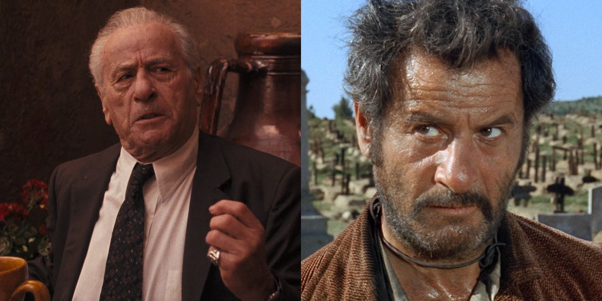 Split image of Eli Wallach in The Godfather: Part 3 and The Good, the Bad and the Ugly