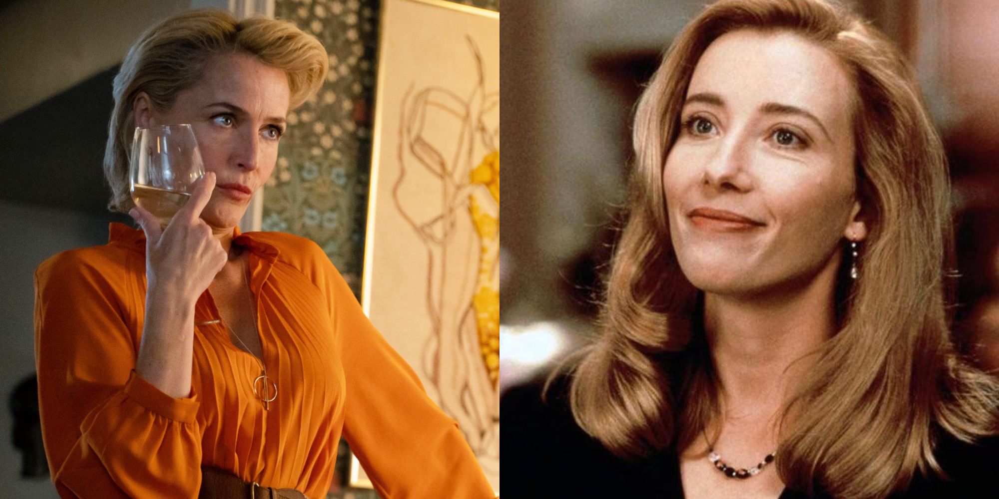 Split image of Jean in Sex Education and Emma Thompson in Sex Education