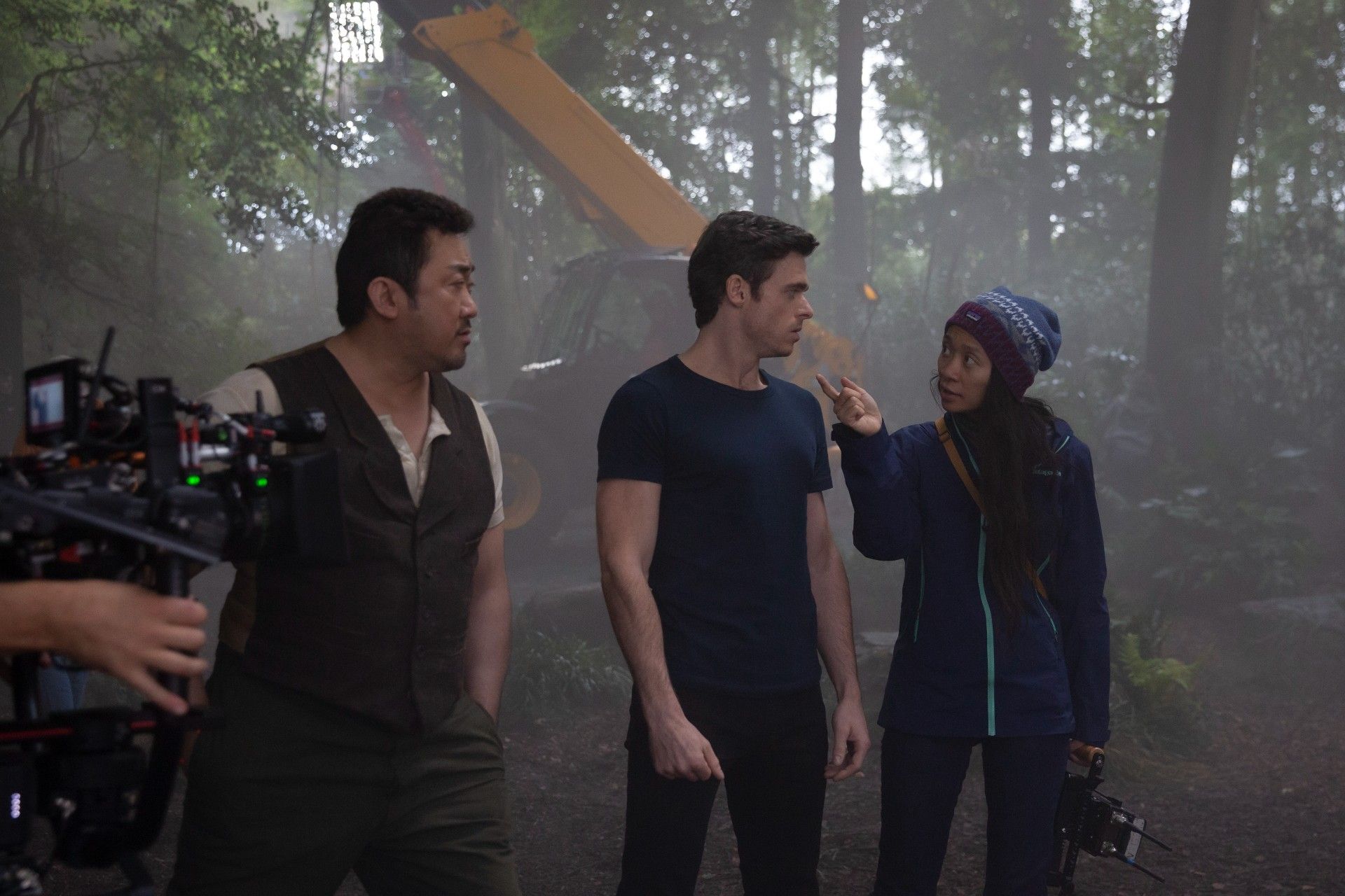 Eternals Don Lee Richard Madden Chloe Zhao on set