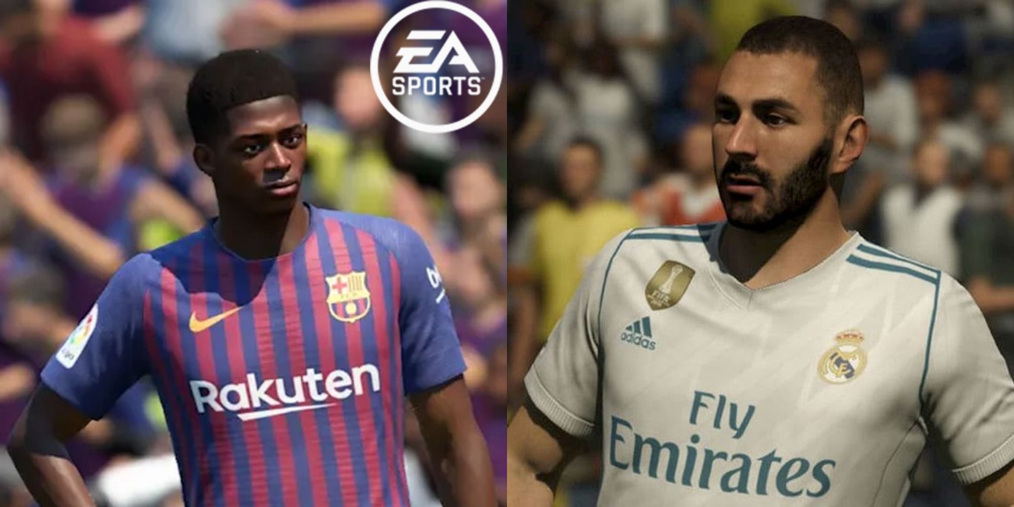 Split image of Ousmane Dembele and Karim Benzema from FIFA 22