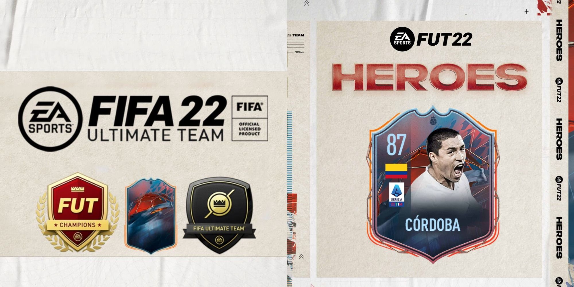Split image of the FIFA 22 Ultimate Team cover and Ivan Cordoba's hero card