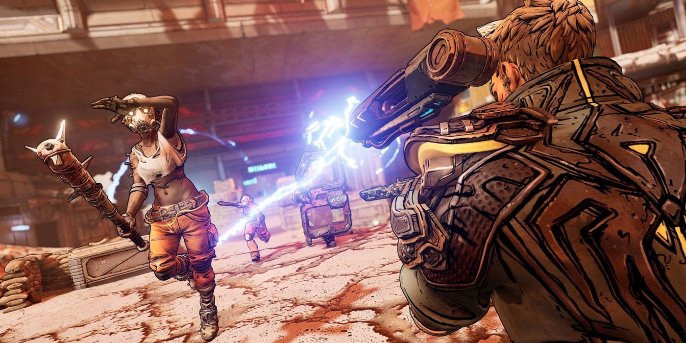 A player fires on an enemy with a shoulder cannon in Borderlands 3