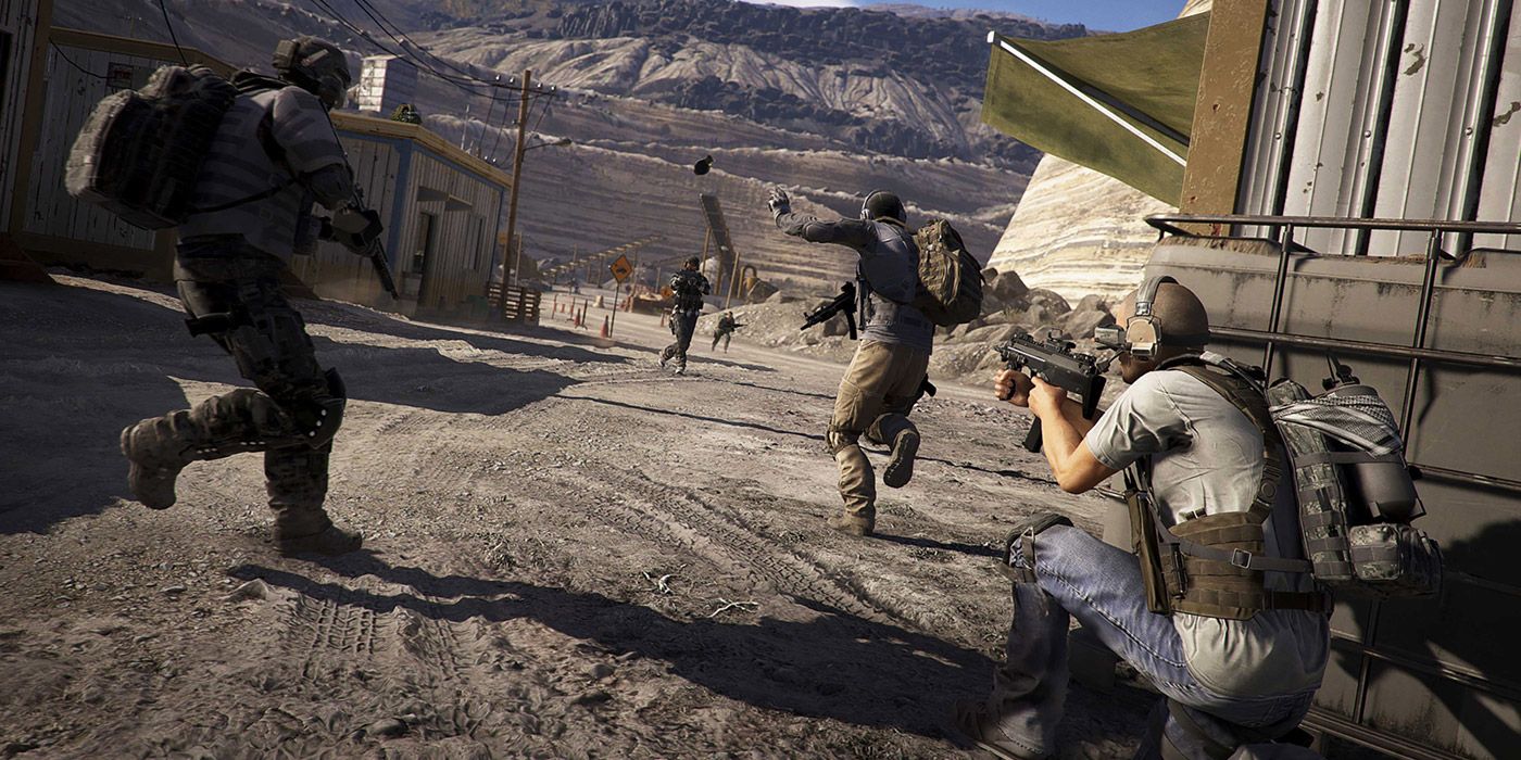 Soldiers attack militants on an airfield in Ghost Recon: Wildlands
