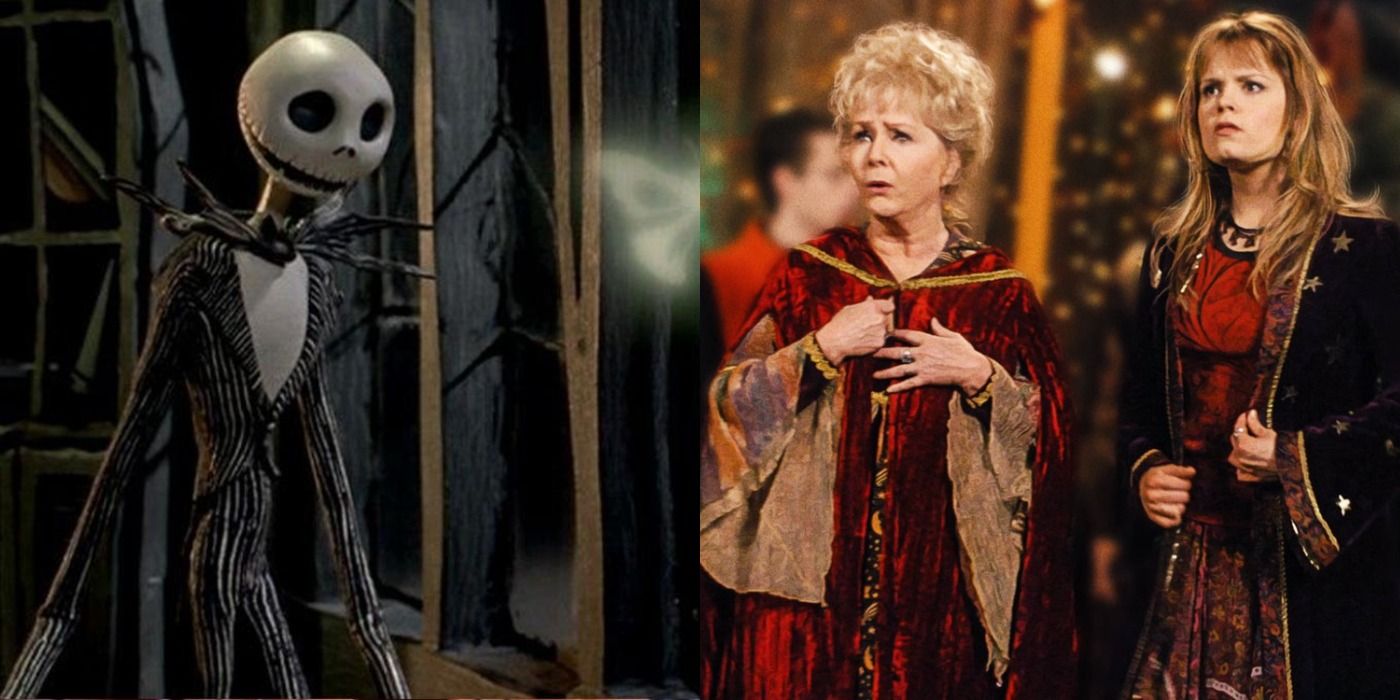 Two side by side images from Nightmare Before Christmas and Hocus Pocus.