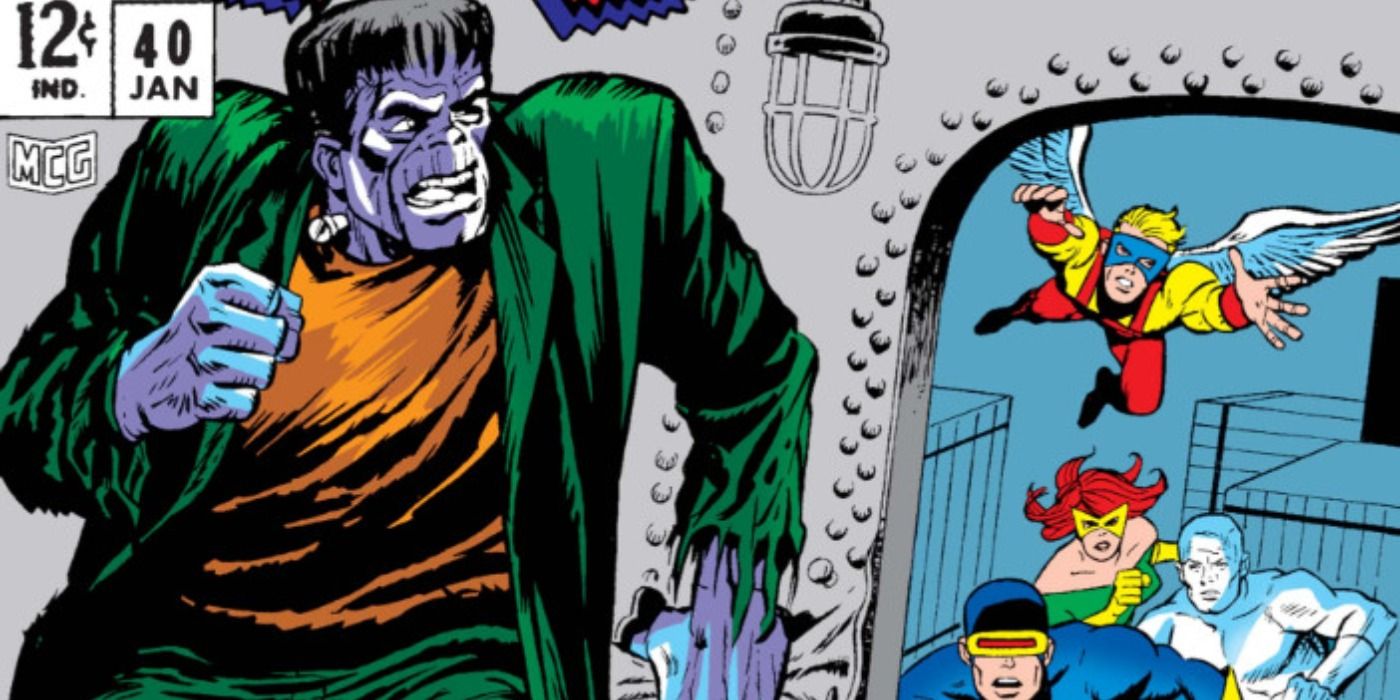 Frankenstein fights the X-Men in Marvel Comics.