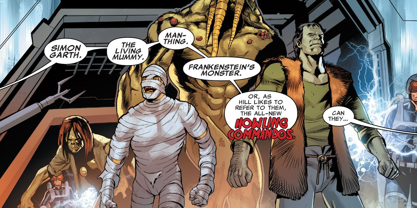 Frankenstein's Monster coming out with the Howling Commandos.