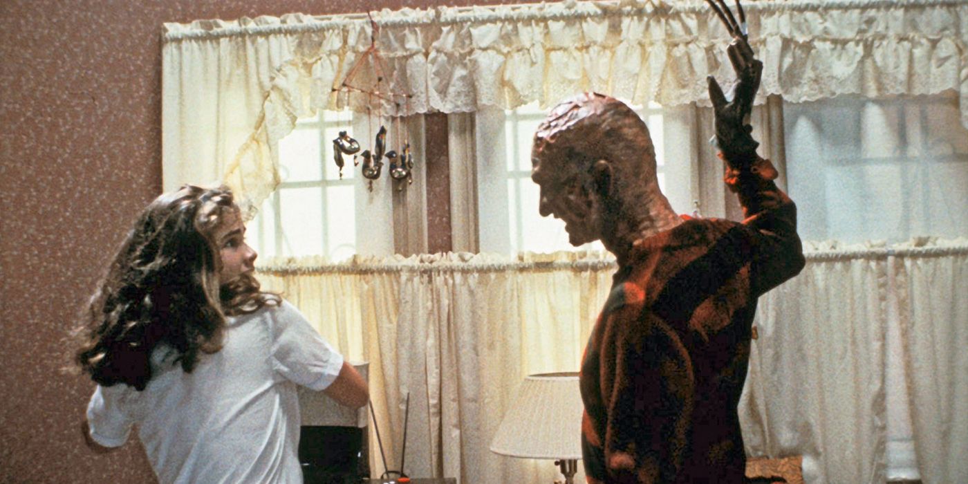 Freddy attacks Nancy in A Nightmare on Elm Street.