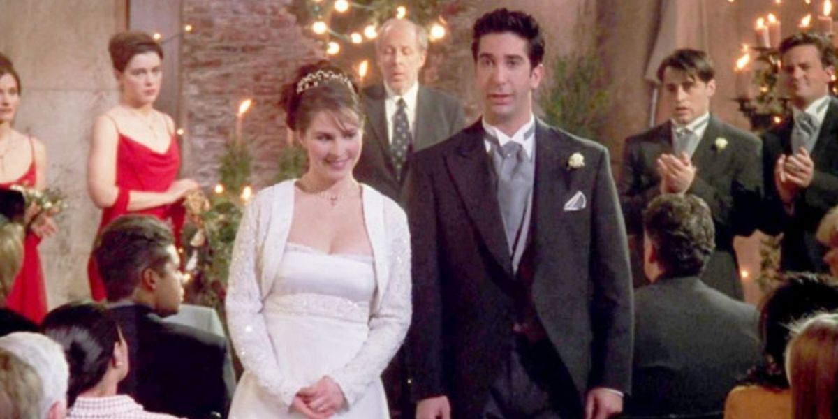 Ross and Emily walking down the aisle in Friends