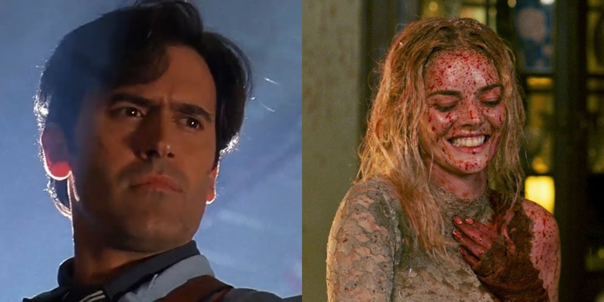 Split image of Ash in Army of Darkness and Samara Weaving in Ready or Not