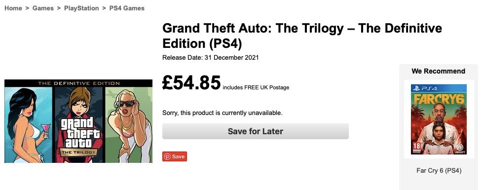 GTA Trilogy base.com price (PS4)