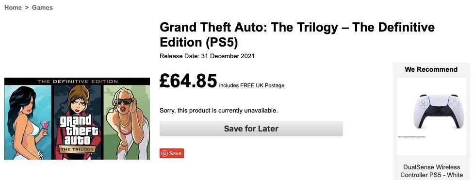GTA Trilogy base.com price (PS5)