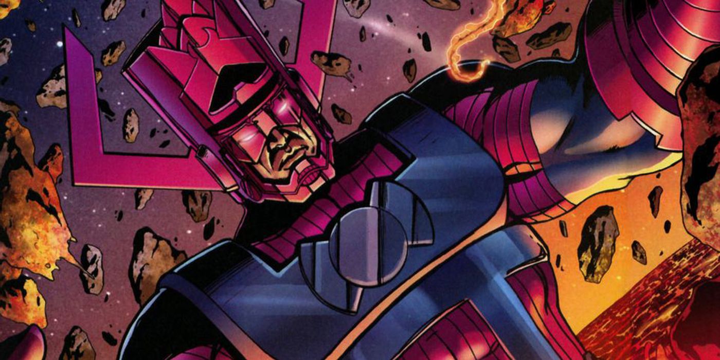 Galactus rises over a fiery planet.