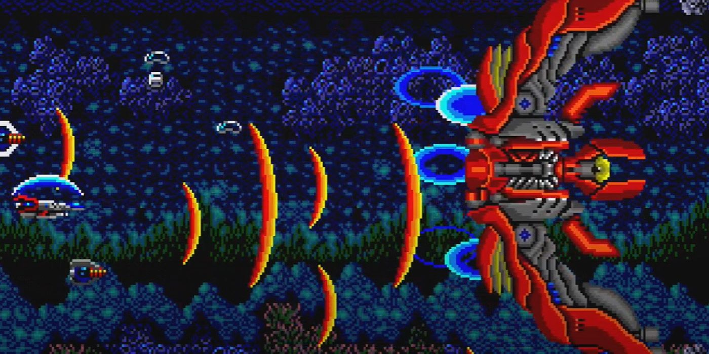 A ship fighting a giant underwater machine in Thunder Force III