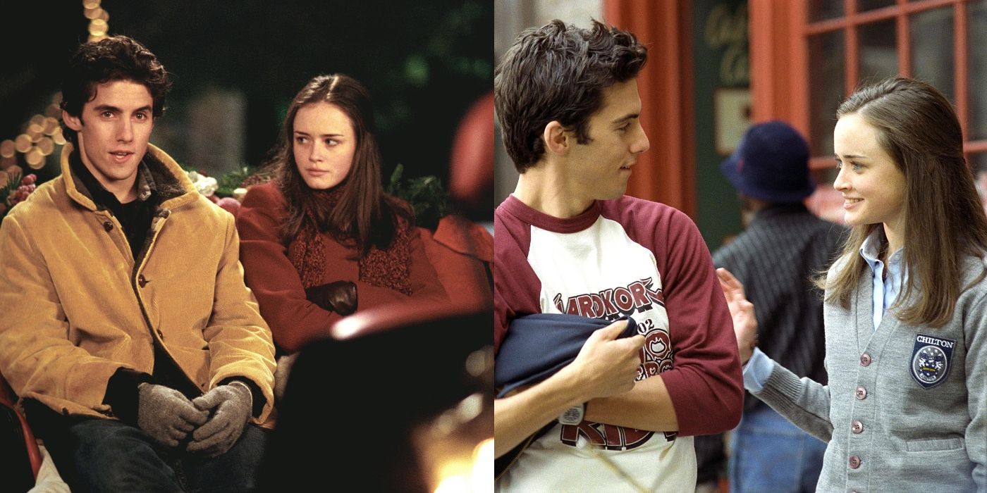 Split image of Jess and Rory on Gilmore Girls