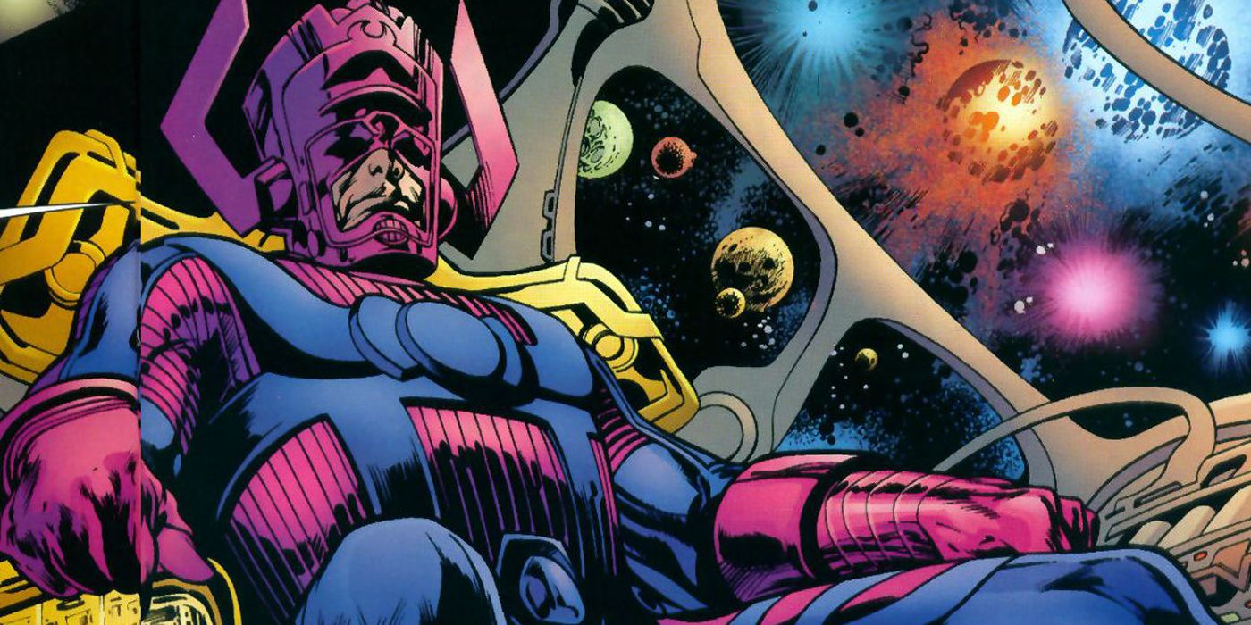 Galactus sitting in his ship as the cosmos shine brightly behind him in Marvel Comics.
