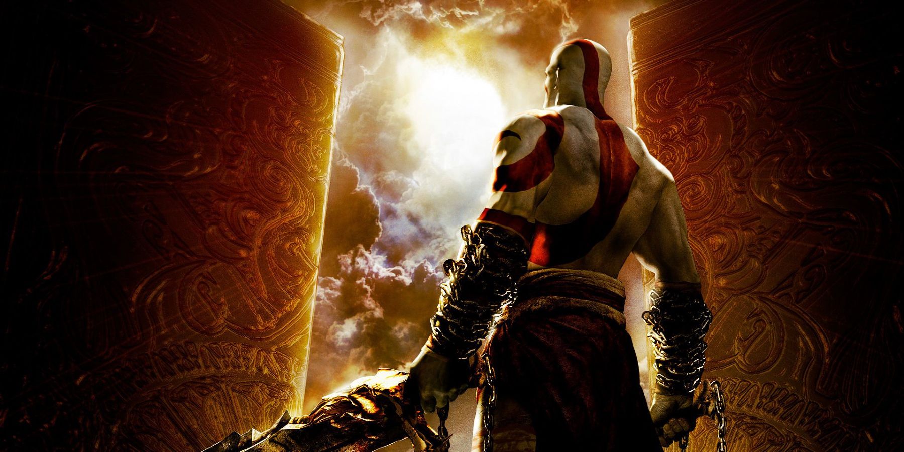 Kratos looking up at something in God of War: Chains of Olympus.