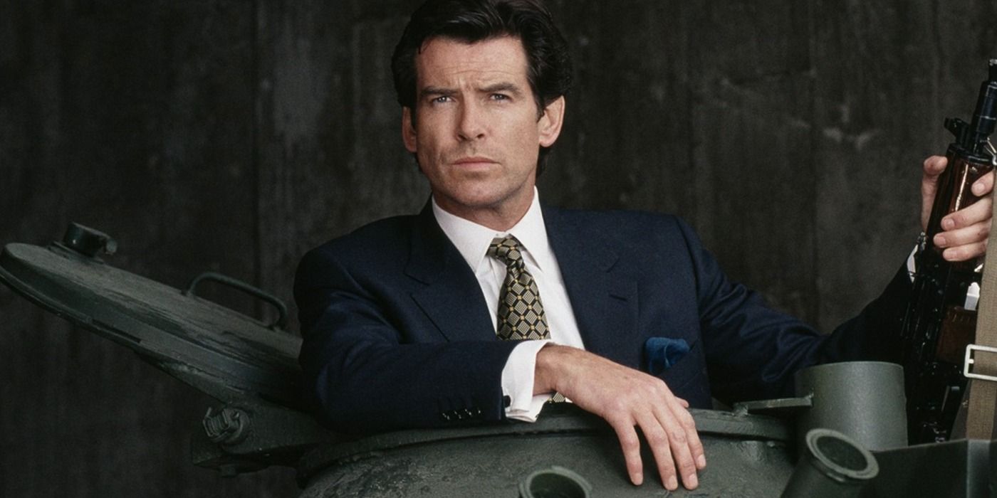 James Bond sits atop a tank with a large gun from Goldeneye