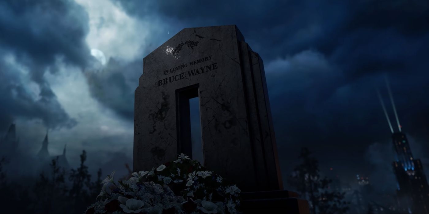 Bruce Wayne Memorial at night in Gotham Knights