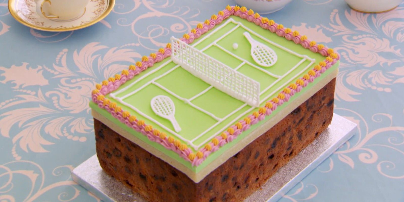 Great British Bake Off image showing a Tennis Cake