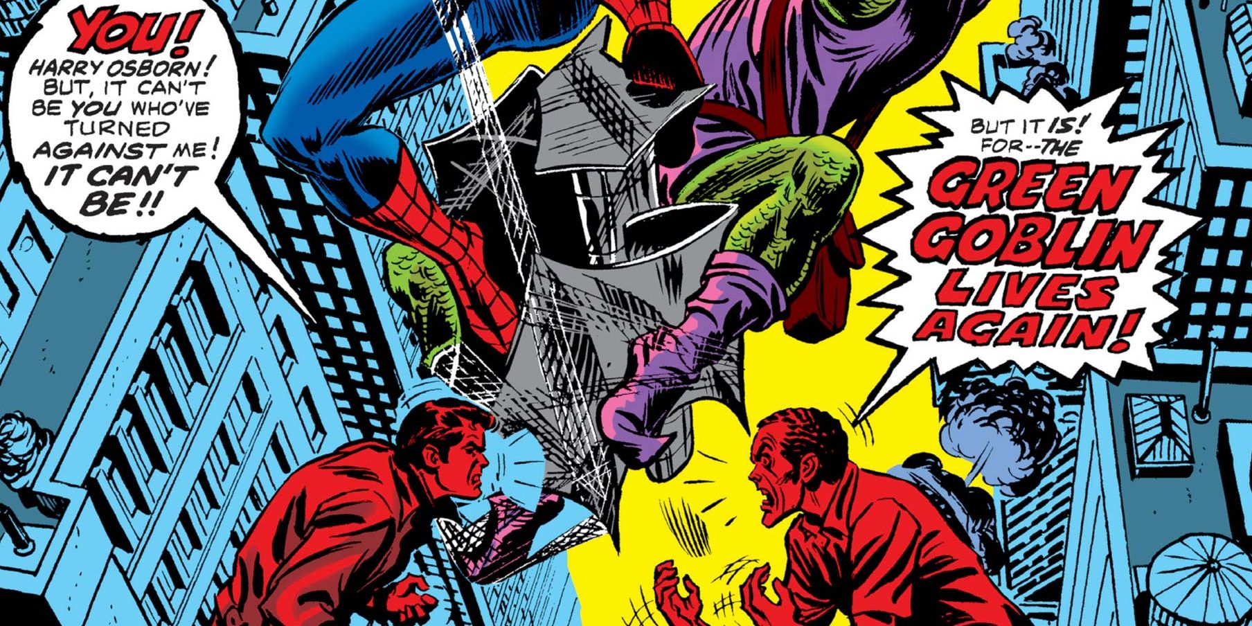 Peter Parker and Harry Osborn face off on the cover of Amazing Spider-Man #136