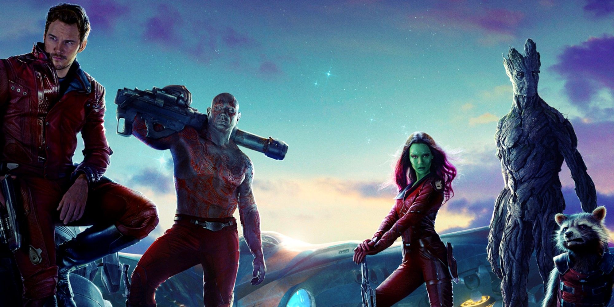 Guardians Of The Galaxy Volume 1 Team Poster Chris Pratt as Star Lord Dave Bautista as Drax Zoe Saldana as Gamora Vin Diesel as Groot and Bradley Cooper as Rocket Raccoon