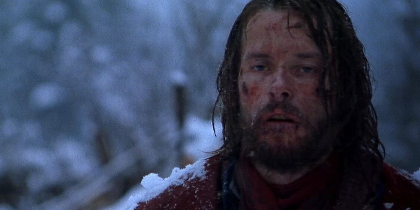 John Boyd looking scared in the snow in Ravenous.