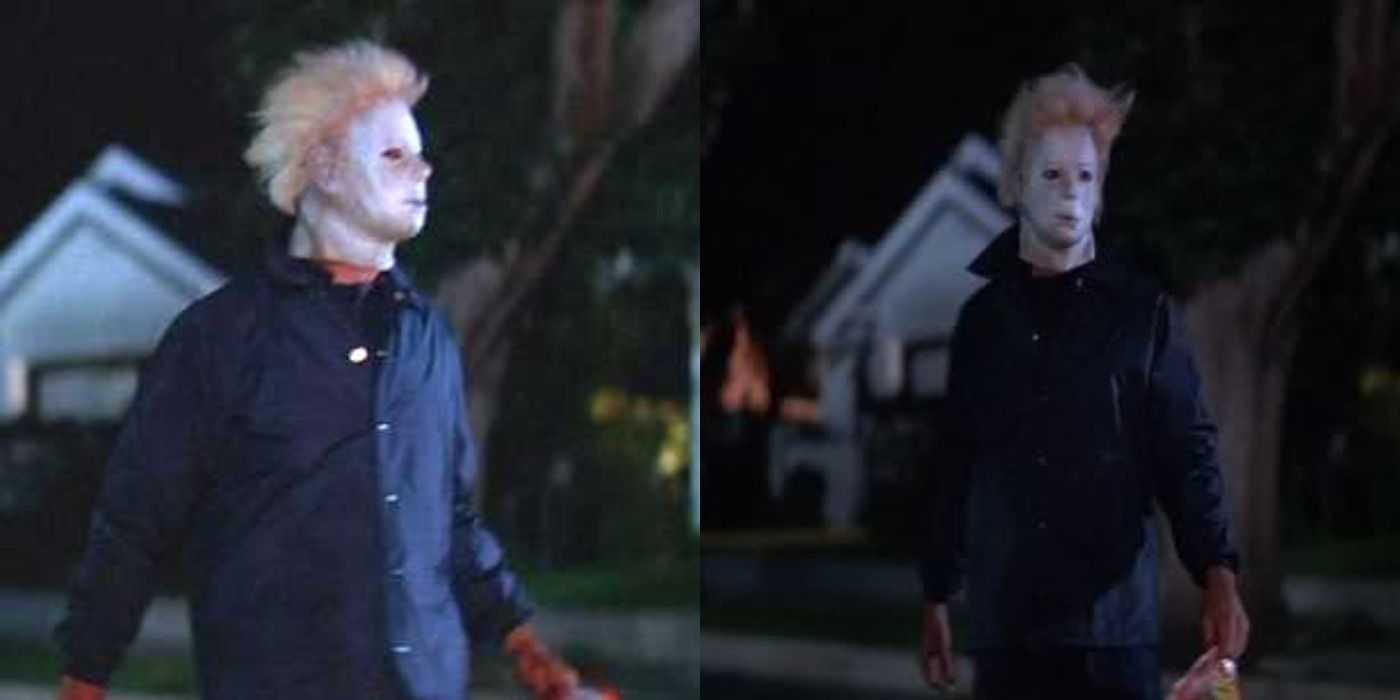 Split image showing Ben Tramer dressed as Michael Myers in Halloween II