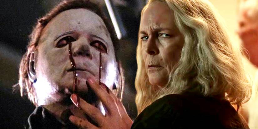 A montage of Laudie Strode and Michael Myers from Halloween