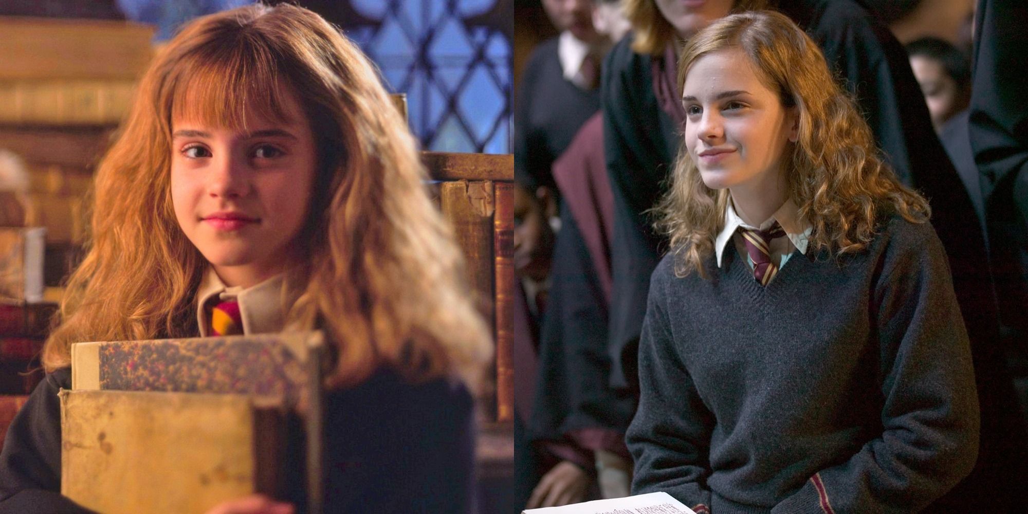 Split image showing Hermione in Sorcerer's Stone and Goblet of Fire