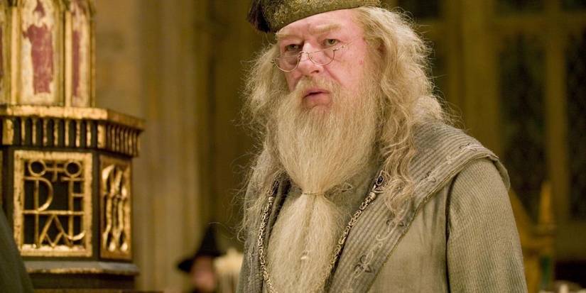 Michael Gambon as Albus Dumbledore looking suspicious in Harry Potter and the Goblet of Fire.