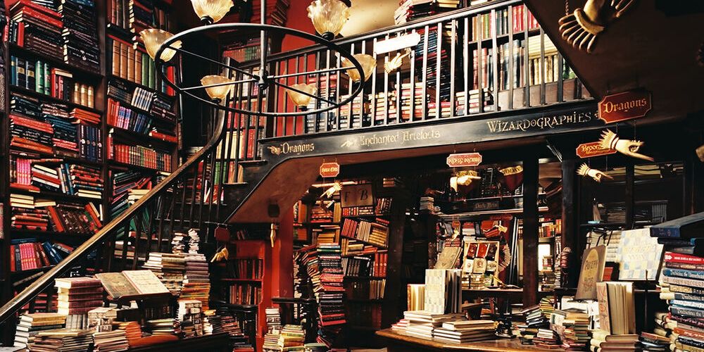 Flourish and Blotts bookstore as depicted in Harry Potter and The Chamber of Secrets