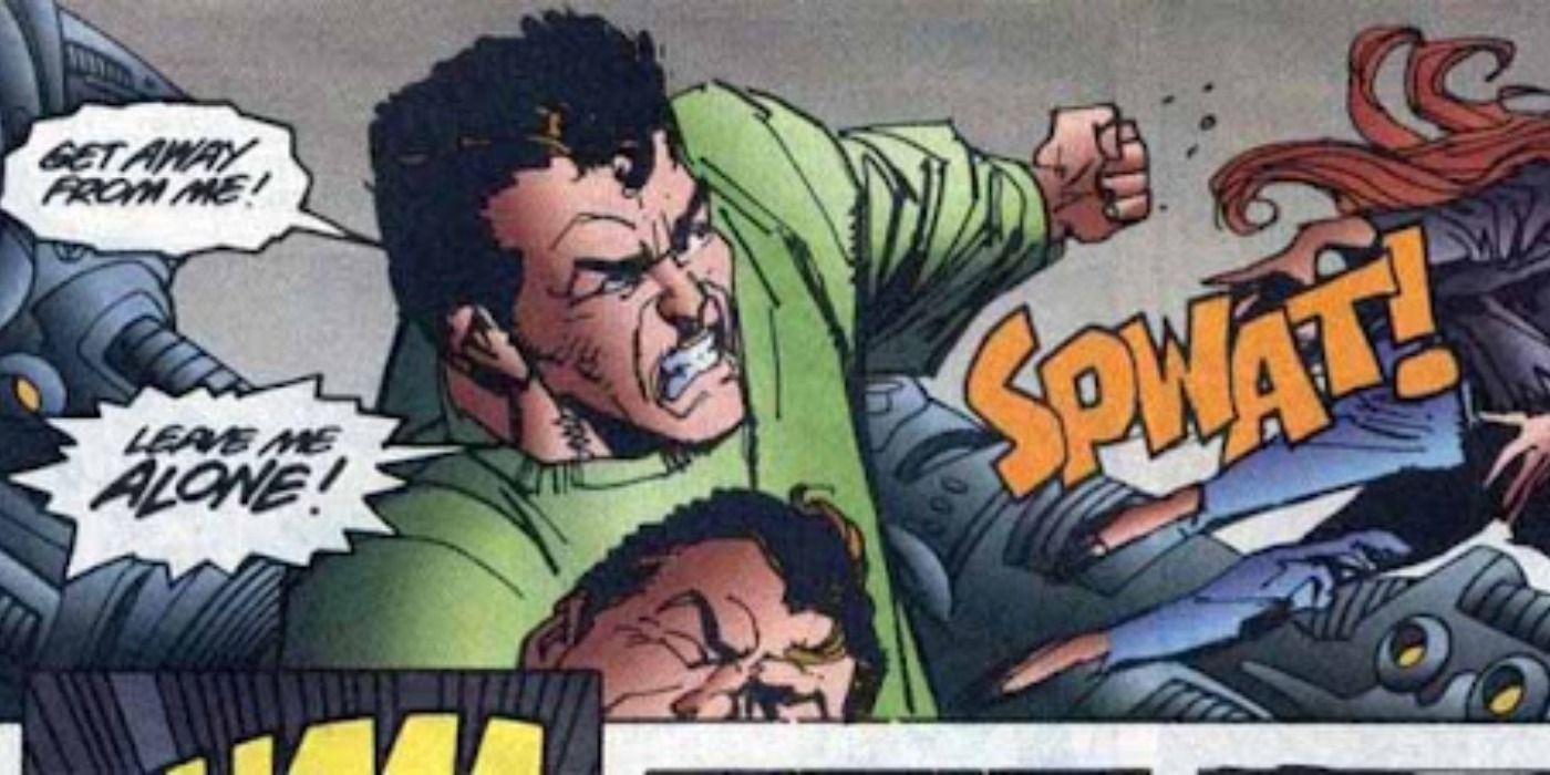 Peter hitting MJ in a fit of rage in Marvel comics