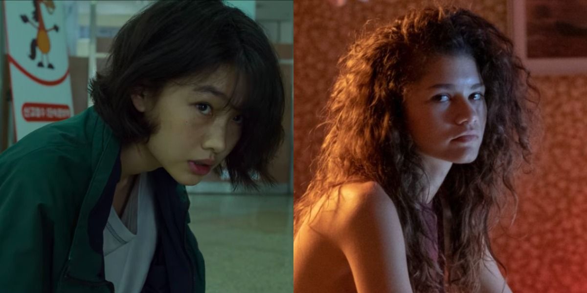 HoYeon Jung as Kang Sae-byeok in Squid Game beside Zendaya as Rue in Euphoria 